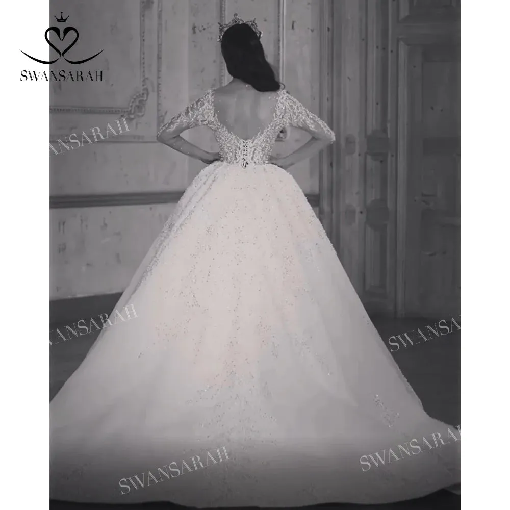 Wedding Dress Beaded Ball Gown Court Train Bride Princess