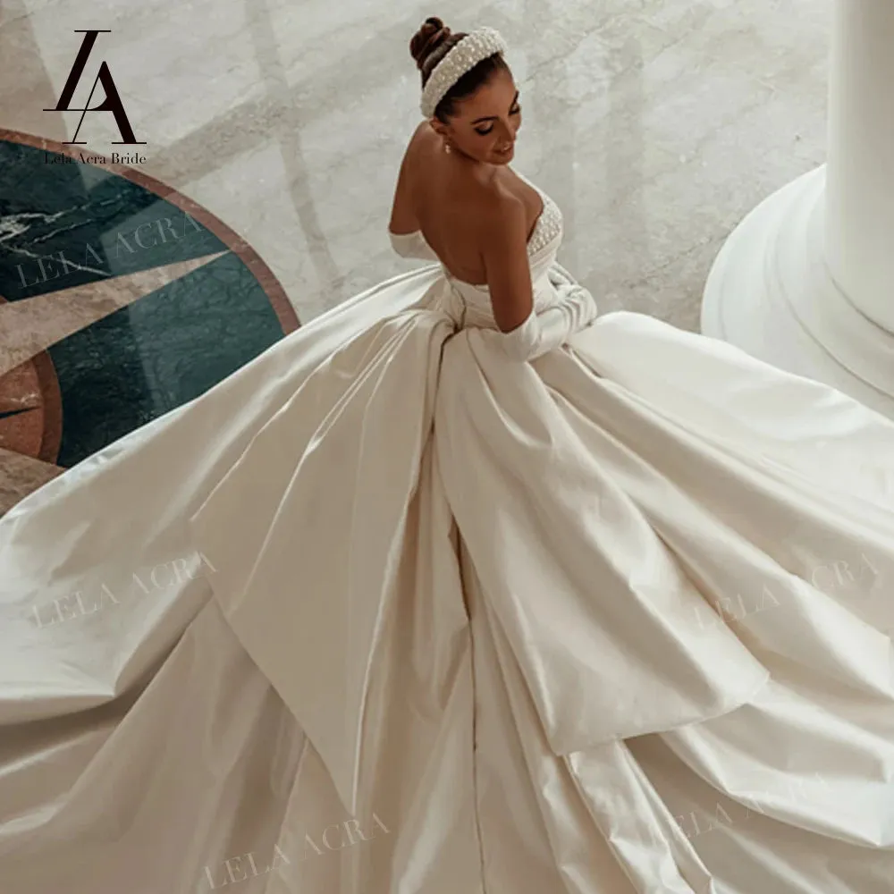 Wedding Dress Satin Sleeveless Ball Gown Court Train Princess Bride
